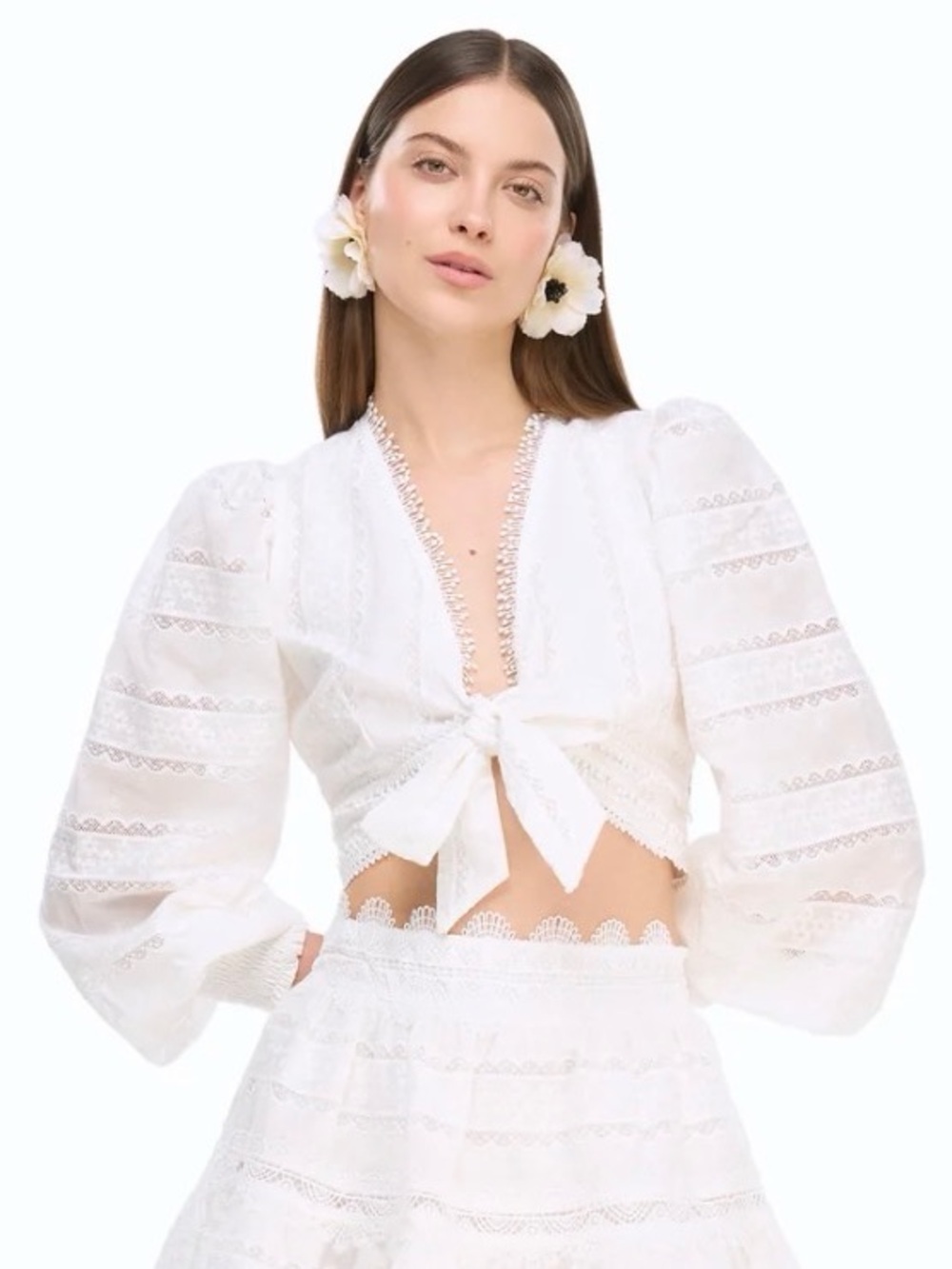 White Lace Tie-Front Crop Top